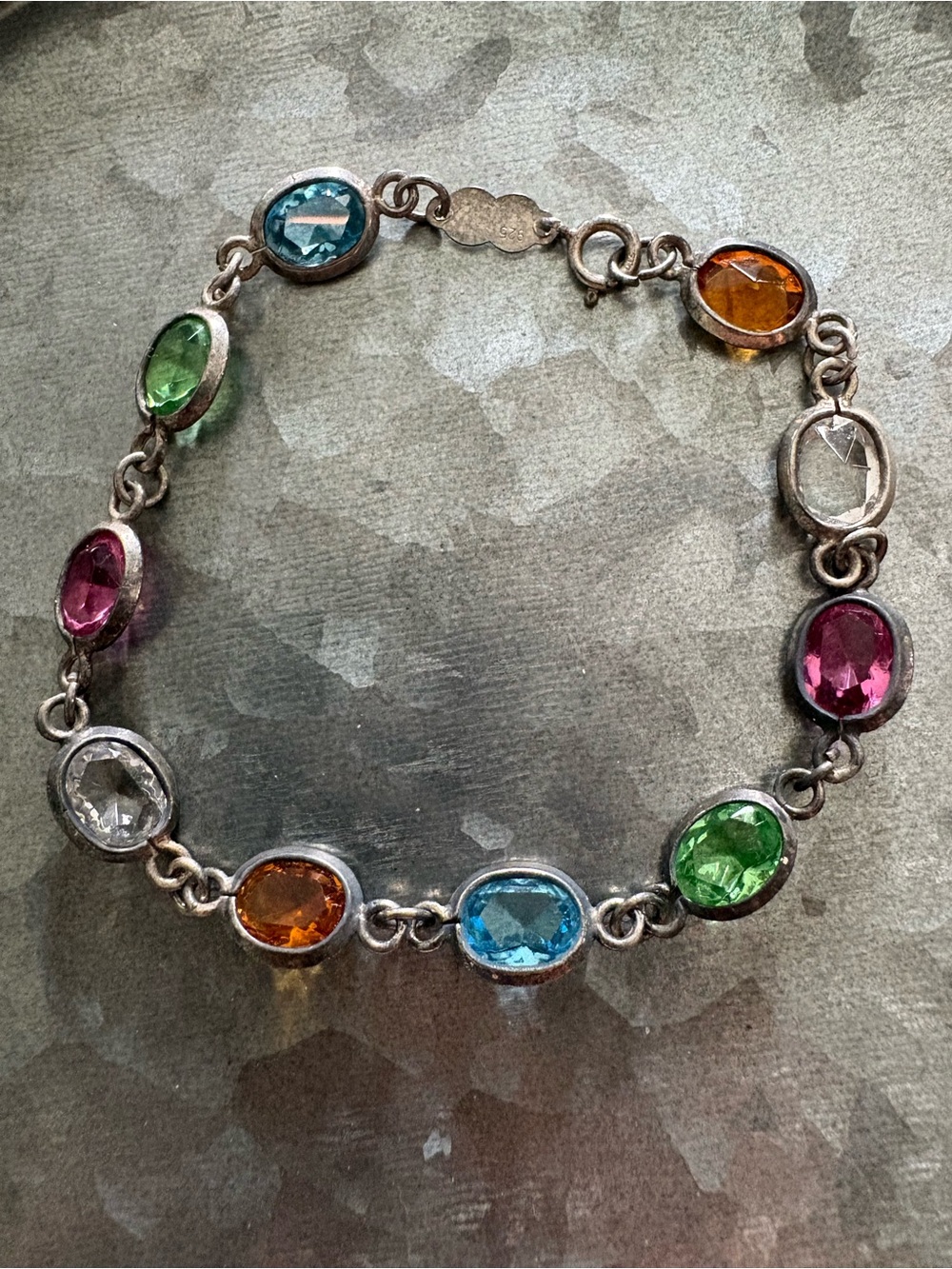 Multicolor Gemstone Link Bracelet - Silver .925